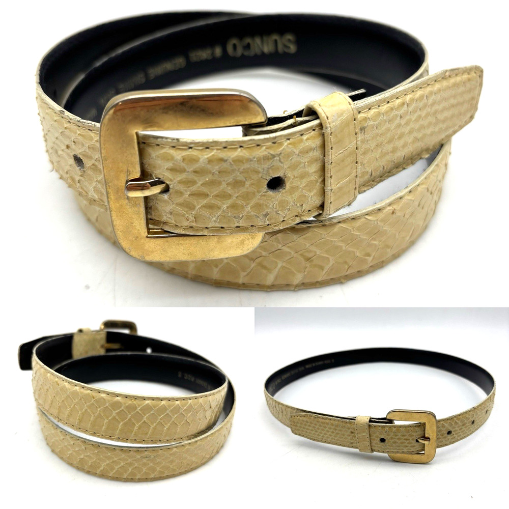 Vintage 80s SUNCO Beige Genuine Snakeskin Leather Waist Belt Size S 27-31"